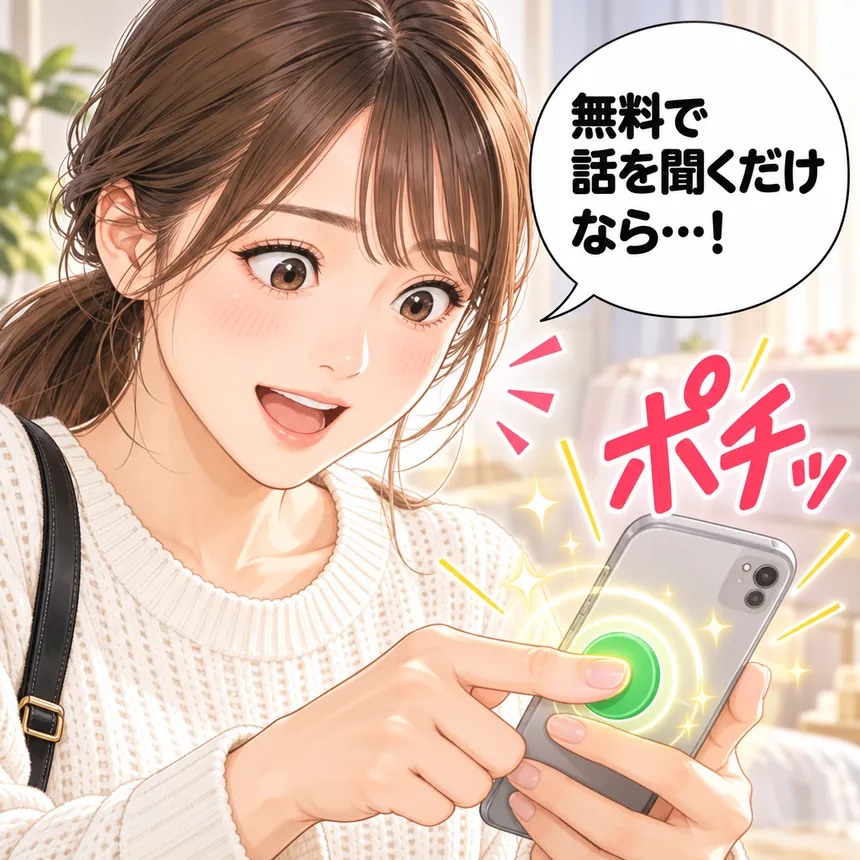無料で話を聞くだけならとボタンを押すあかり
